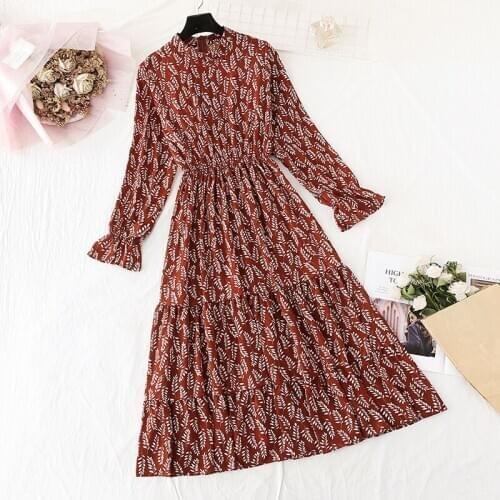 Autumn Winter Black Vintage Floral Chiffon Midi Dress Plus Size Boho Dresses 2020 Elegant Women Party Long Sleeve Dress Vestidos