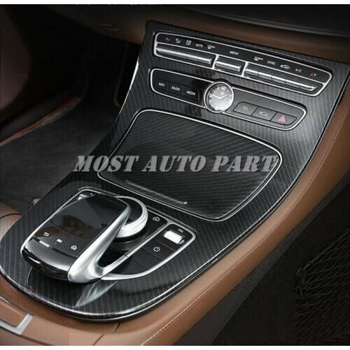 Carbon Fiber Look Interior Console Gear Panel Cover For Mercedes Benz E-Class W213 2016-2018 2pcs Car Decoration