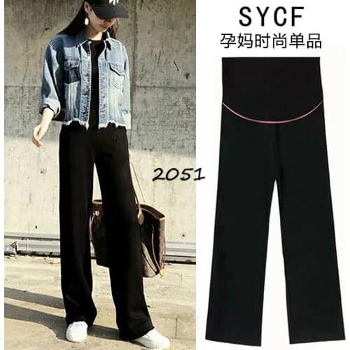 Striped Maternity Pants Cotton Drape Clothes For Pregnant Women Wide Leg Maternity Clothing Stretch Belly Lift Maternity Jeans