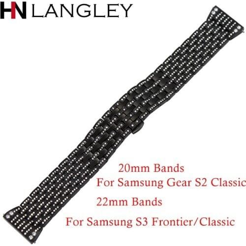 20mm 22mm Stainless Steel Watchband for Samsung Gear S3 S2 Classic Frontier Crystal Rhinestone Diamond Quick Release Watch Band