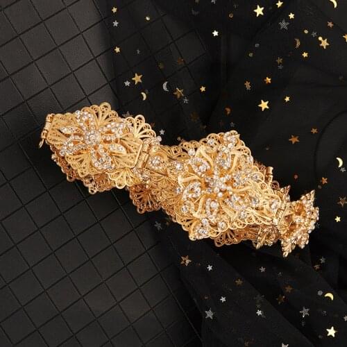 New Fashion Flower Bridal Belts in Gold Hollow Pattern metal wedding dress belts jewelry waist band