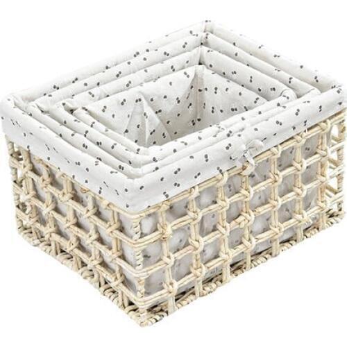 Rattan Storage Basket Straw Basket Desktop Snack Storage Box Hamper Fabric Cat Kennel Toy Storage Box
