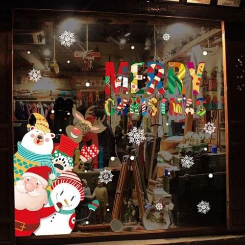 Christmas Cartoon Window Glass Stickers Showcase Removable Santa Clause Snowman Decal Adhesive New Year Glass Mural Home Decor