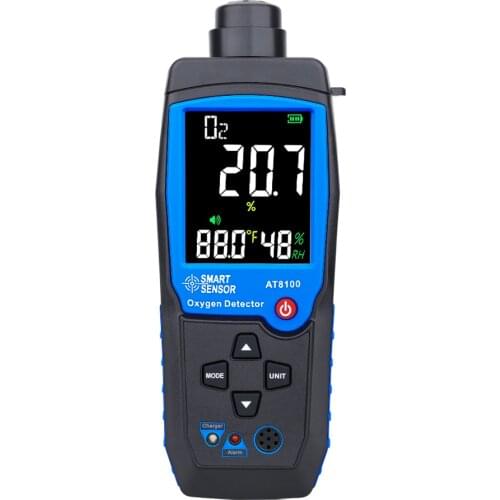 Handheld Oxygen Gas Analyzer O2 Detector Tester Meter Indoor Air Quality Monitor Temperature Thermometer Alarm 0-30% AR8100