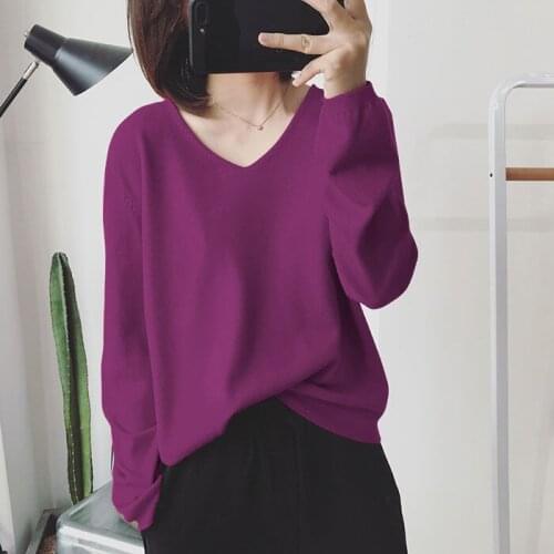 WEIHAOBANG 2021 New Women Spring Autumn Solid Colour Knitting Sweater Ladys V Neck Long Sleeve Slim Knitted Sweaters