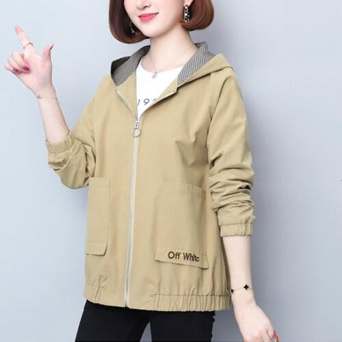 Fashion Women Spring Hooded Trench Coat Loose Plus Size 4XL Tooling Tops Letter Embroidery Windbreaker Female Autumn Thin Coats