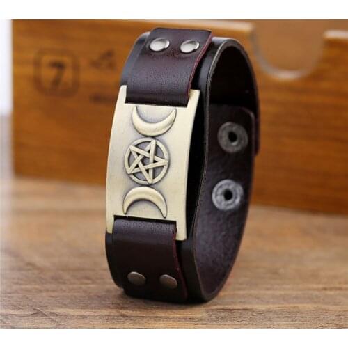 Triple Moon Goddess Wicca bracelet man Jewelry Pentagram Magic Amulet Talisman Vintage bangles snap button jewelry