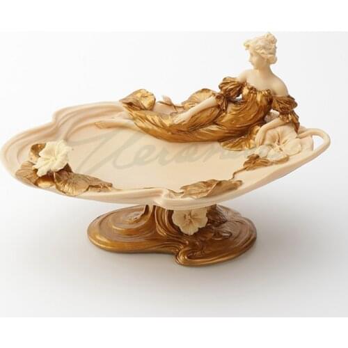 Woman Statue Decor Room Figure Dry Gold Lotus Dish Art Sculpture Resin Craft Home Decoration Accessories Birthday Gift R3323