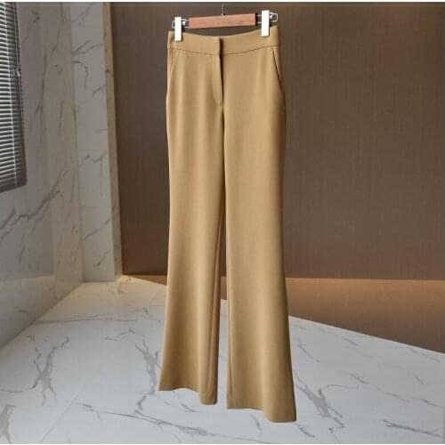Womens Wide-leg Pants Classic Khaki Black High-quality Micro-horn Temperament Was High And Thin Trousers