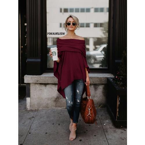 YWAIRSUN Womens Spring Autumn Pullover Soft Comfortable Cape shawl Knitted Word Collar Off Shoulder Large Size Six Color Sexy