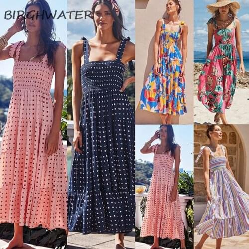Womens Dress 2021 Summer New Holiday Suspenders Straps Printed Long Dresses Women 2021 Beach Party Sexy Dress