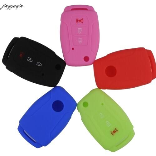 Jingyuqin 10ps Silicone Car Key Cover For Ssangyong 2015 2016 Tivoli Rexton Korando C 3 Button Flip Remote Key Cover Case