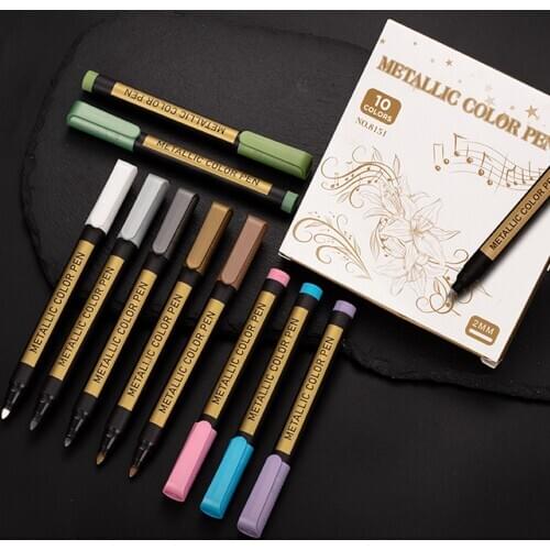10x Metallic Marker Pens for Paper Card Making DIY Photo Album Marker Pen Art Pencils Colored Adult Coloring Drawing set