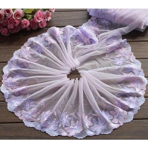 2 Yards Lace Trim Light Purple Flower Embroidered Tulle Lace 7.87 Inches Wide High Quality
