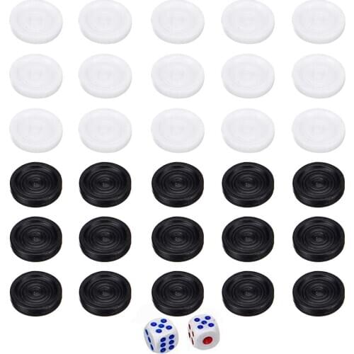 30pcs Plastic Checkers Backgammon Chess Pieces with 2 Dice Home Party Table Board Game for Adults Kids Toys Intelligence Games