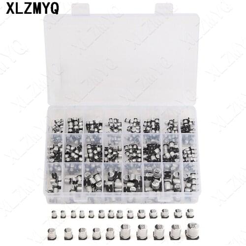 400Pcs Electrolytic Capacitor 1UF-1000UF 6.3V-50V 24Value SMD Aluminum Electrolytic Capacitors Assortment Kit 22UF 47UF 100UF