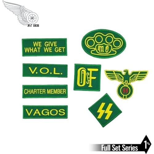 8 Pcs/ Lot Vagos Small Size Jacket Vest Embroidered Patch Green Motorcycle Biker Vest Patch Rock Punk Patch Free Shipping