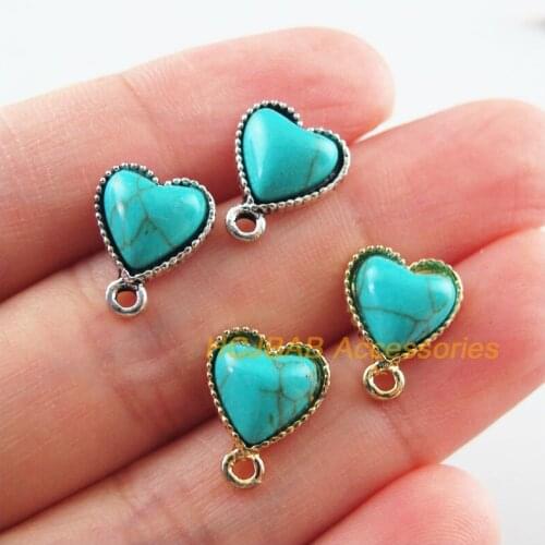8Pcs Gold Tibetan Silver Tone Heart Blue Stone Wire Earrings Hooks Findings 10.5x13mm