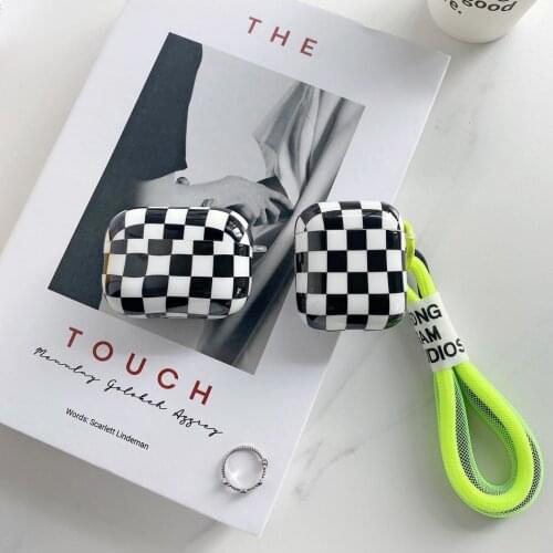 For Apple AirPods 1/2/3 Earphone Case ins Black and White Checkerboard with Lanyard Ornaments Case AirPods Pro Soft IMD Cover