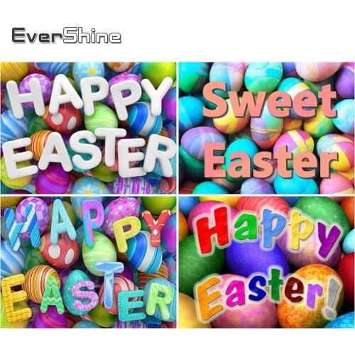 EverShine Diamond Painting Easter Eggs Full Square Diamond Mosaic Landscape Rhinestones Embroidery Text Cross Stitch Home Decor