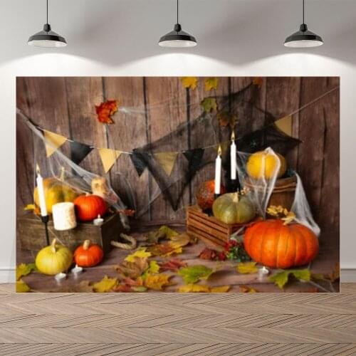 Seekpro Autumn Halloween Party Pumpkin Candle Wood Leaf Photography Baby Background Photographic Backdrop For Photo Studio Shoot