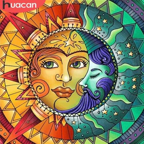 HUACAN Diamond Painting Cartoon Sun Moon Scenery Full Square Round Handicraft Diamond Embroidery Picture Of Rhinestone Wall Art