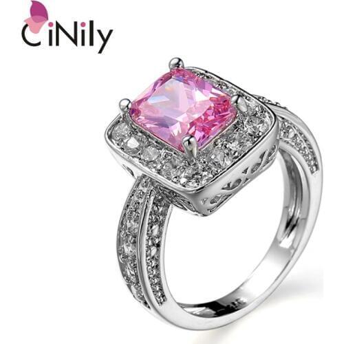 CiNily Created Pink Cubic Zirconia Silver Plated Wholesale New Sale for Women Jewelry Wedding Gift Ring Size 6-10 NJ11159