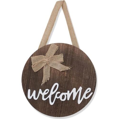 Round Wooden Hanging Sign with Bow Hello / Welcome Print Rustic Front Door Decoration home living room decor
