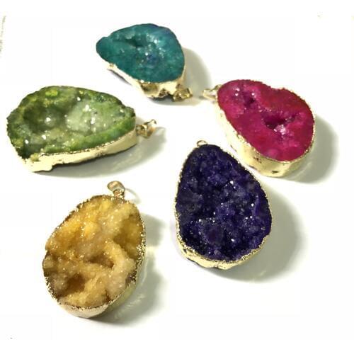 Mystic Geode Drusy Pendant Mixed 5pcs/lot Geodes Quartz Cluster Druzy Penant FIT Jewelry making