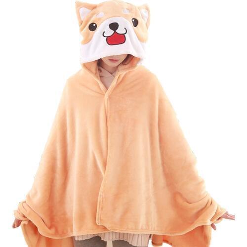 Cartoon Shiba Inu Doge Kawaii Ponchos Capes Velvet Hooded Cloak Warm Plush Coat Women Sweatshirt Christmas Female Corgi Blanket