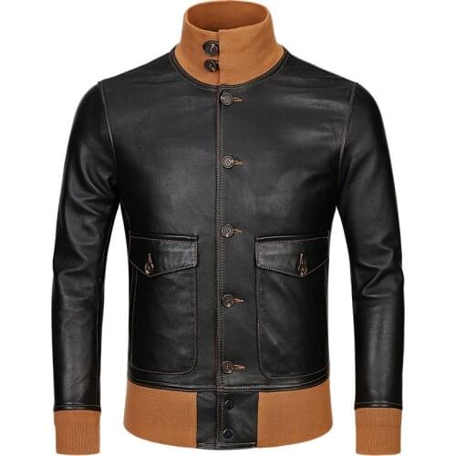 2021 Mens Genuine Leather Jacket Sheepskin Coat Classic Flying Leather Jacket Retro Style Spring and Autumn Jacket