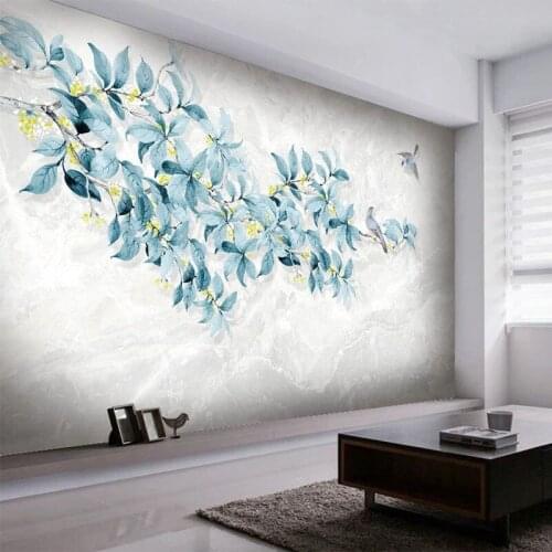 Custom Any Size Mural Wallpaper Modern Fashion Hand-painted Flower Bird Jazz White Marble Background Wall Painting 3D Home Decor