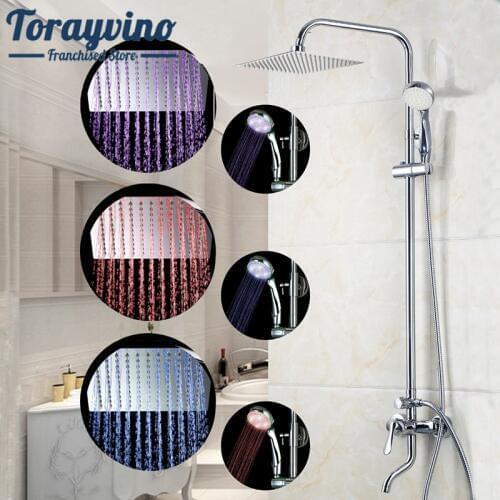 Shower Set 8" LED Luxury Bathrome Bathtub Rainfall Shower Head Polished Wall Mounted Swivel Mixer Taps Shower Faucets Set