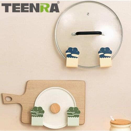 TEENRA Nail-free Wall Hanging Pot Cover Rack Kitchen Wall Hanging Storage Rack Adjustable Wall Hanging Rack Chopping Board Rack