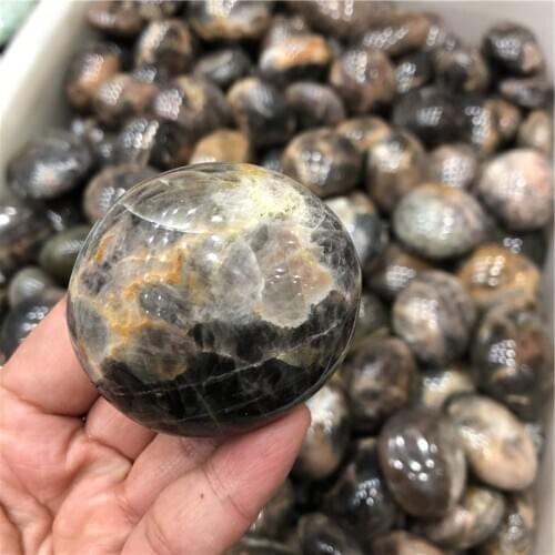 Natural black moonstone palm stones quartz mineral crystals massage healing gemstones for fine gift