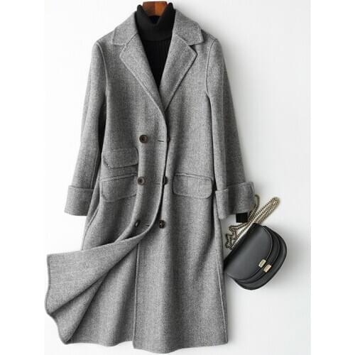 New Fashion Sided Wool Coat Women Autumn WInter Female Jacket Long Double Breasted Wool Womens Coats 2020 88105 WYQ1501