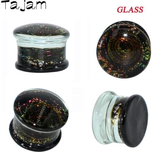 A Pair Of Black Galaxy Milky Way Glass Double Flared Plug Inspiration Designs Pyrex Ear Expander Earring Body Piercing Jewelry