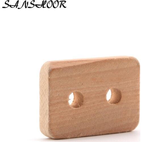SANSHOOR Original Wood Color Square Wood Slices with Two Holes for DIY Wood Jewelry MT-001 100pcs/lot