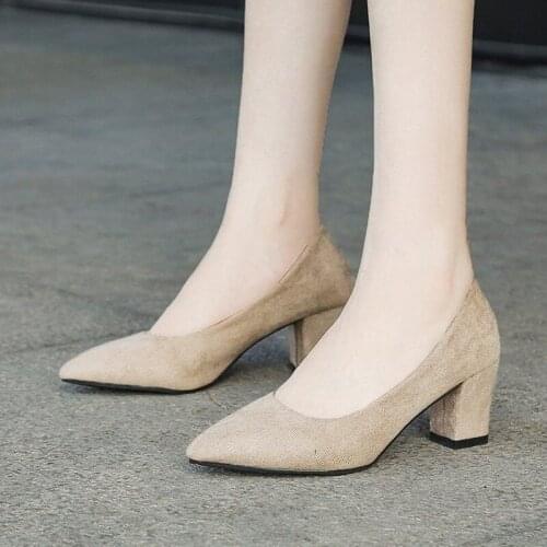 Sexy Ladies Pumps 2021 Spring Women Shoes Woman New Fashion Casual Shoes Plus Size Flock Suede Thick High Heels Slip On Shoes