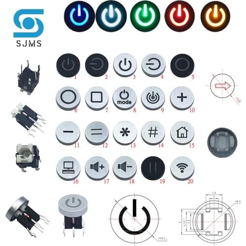 SJMS 5Pcs 6*6*9.5mm 6PIN DIP Through Hole Micro Push Button Tactile Momentary With LED Switch Tact Push Indication Button mode