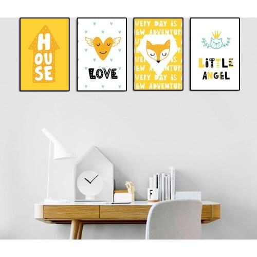 Nordic Modern Style Fox Bear Love House Canvas Painting Cartoon Animal Posters And Prints Wall Pictures For Living Room Decor