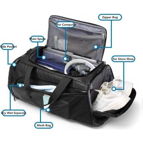 Dry Wet Separation Training Bag Waterproof Large Capacity Luggage Bag for Men Women Fitness Gym Handbag Shoulder Bag Black 8839
