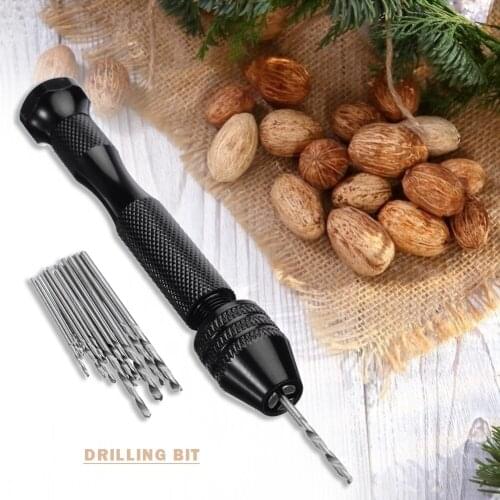 11pcs Woodworking Drilling Rotary Tools Manual Twist Drill Bit Aluminum Alloy Mini Micro Hand Drill with Keyless Chuck