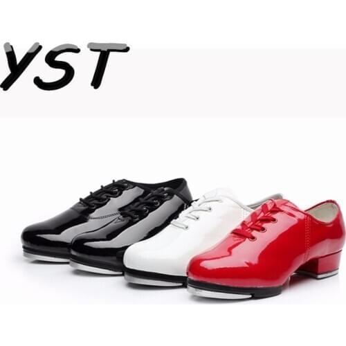 Men Women Soft Outsole Tap Dance Shoes Girl Boy Dance Shoes Black Red White PU Leather Teacher Stage Shoes Size 27-46 WD313