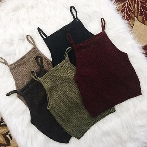NEW Arrivals Womens knitted Vest Tops Sleeveless Tanks Tops Casual Crop Solid Short Camis
