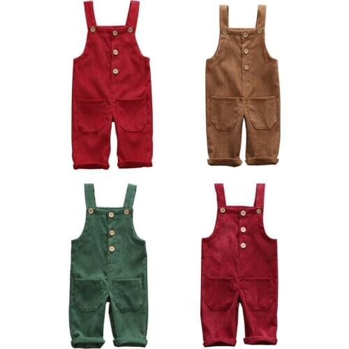 Infant Baby Boys Girls Velvet Suspender Overalls Pants Button Strap Long Jumpsuit Loose Trousers Rompers