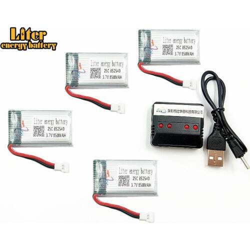 X5 X5C X5C-1 Parts 3.7v 850mAh 852540 25c Lipo Battery 4pcs+Battery Charger Standard Power and Charging Sets for RC Quadcopter