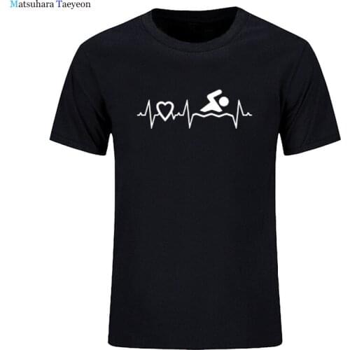 Funny Graphic Heartbeat I Love Swimming Swim Swimmer New Cotton Short Sleeve T Shirts Men O-Neck Harajuku T-shirt