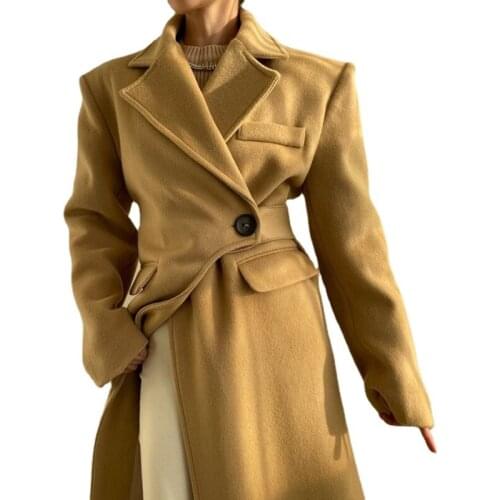 Autumn Winter Woolen Trench Loose Long Coat Women Irregular Design Vintage One Button Streetwear Korean Chic Outwear