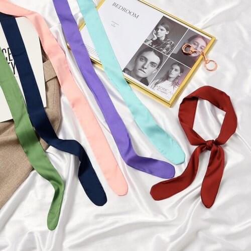 Women Narrow Long Scarf 90x4cm Solid Color Chiffon Silk Neck Tie Scarves Red Black Purple Bag Handle Ribbon Headbands Choker